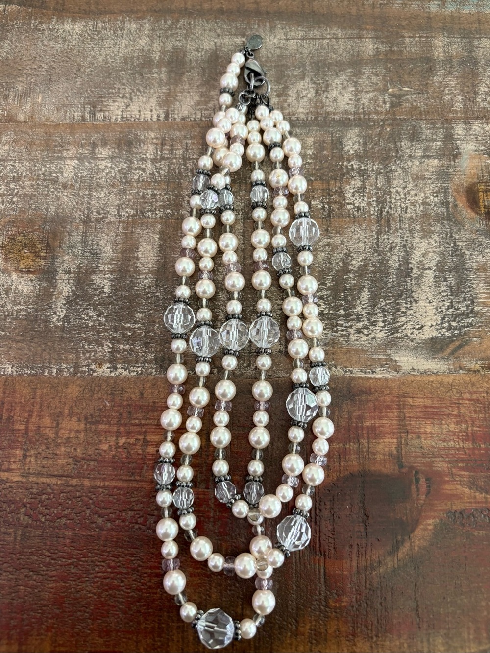 Vintage Cookie Lee Multi Strand Pearl Crystal Convertible Necklace Signed EUC